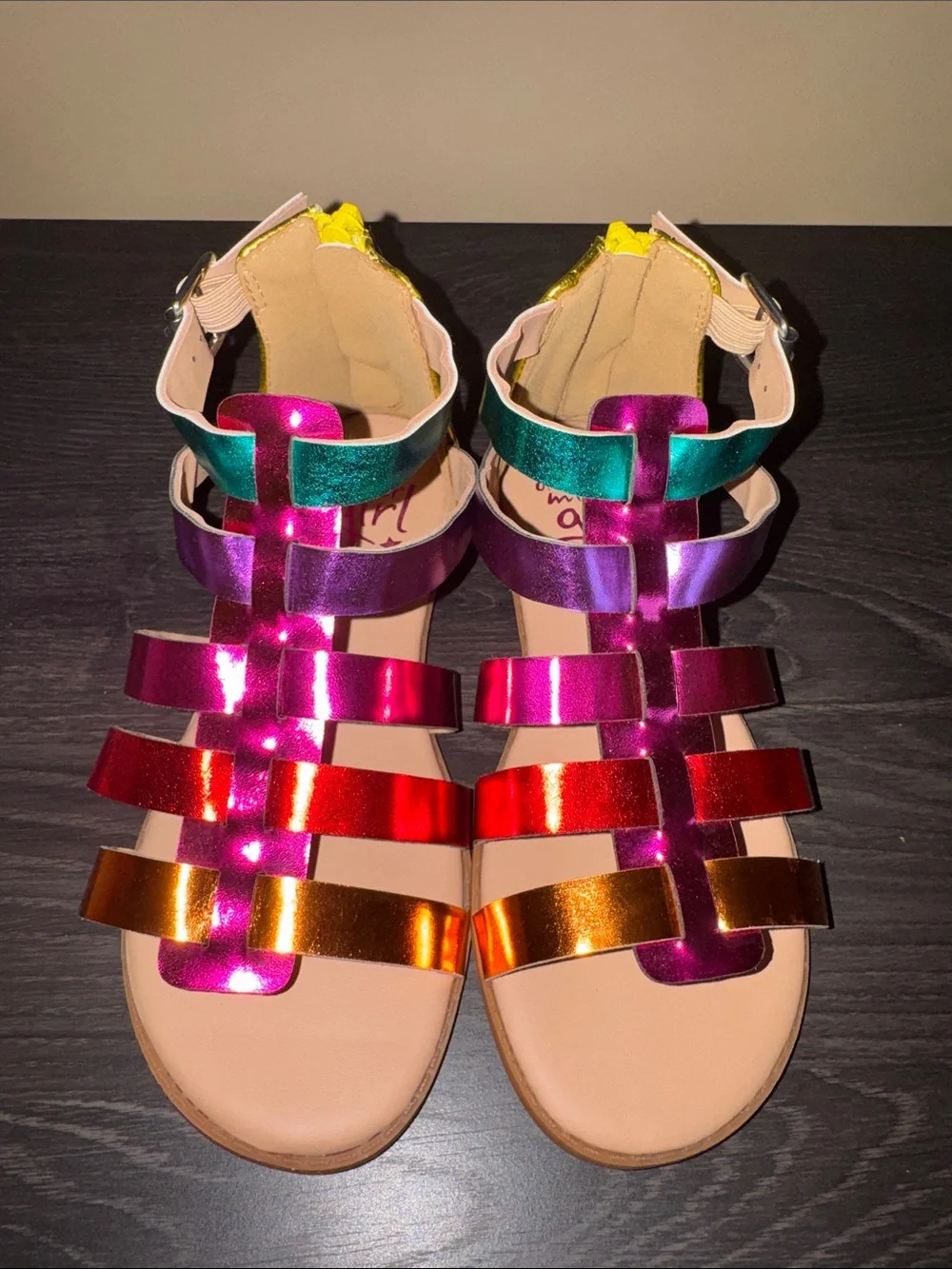 Olivia Miller Metallic Pink Purple Teal Orange Girls Strappy Sandals